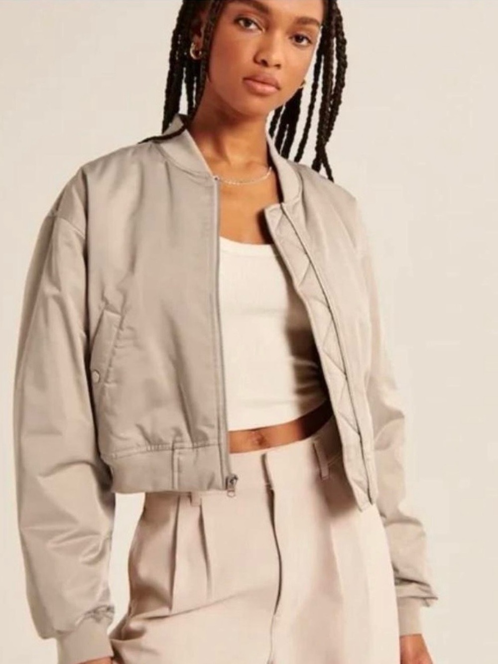 Abercrombie & Fitch taupe satin bomber jacket
